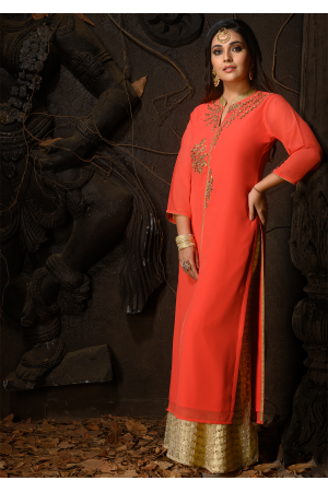 Red Color Designer Georgette Kurti